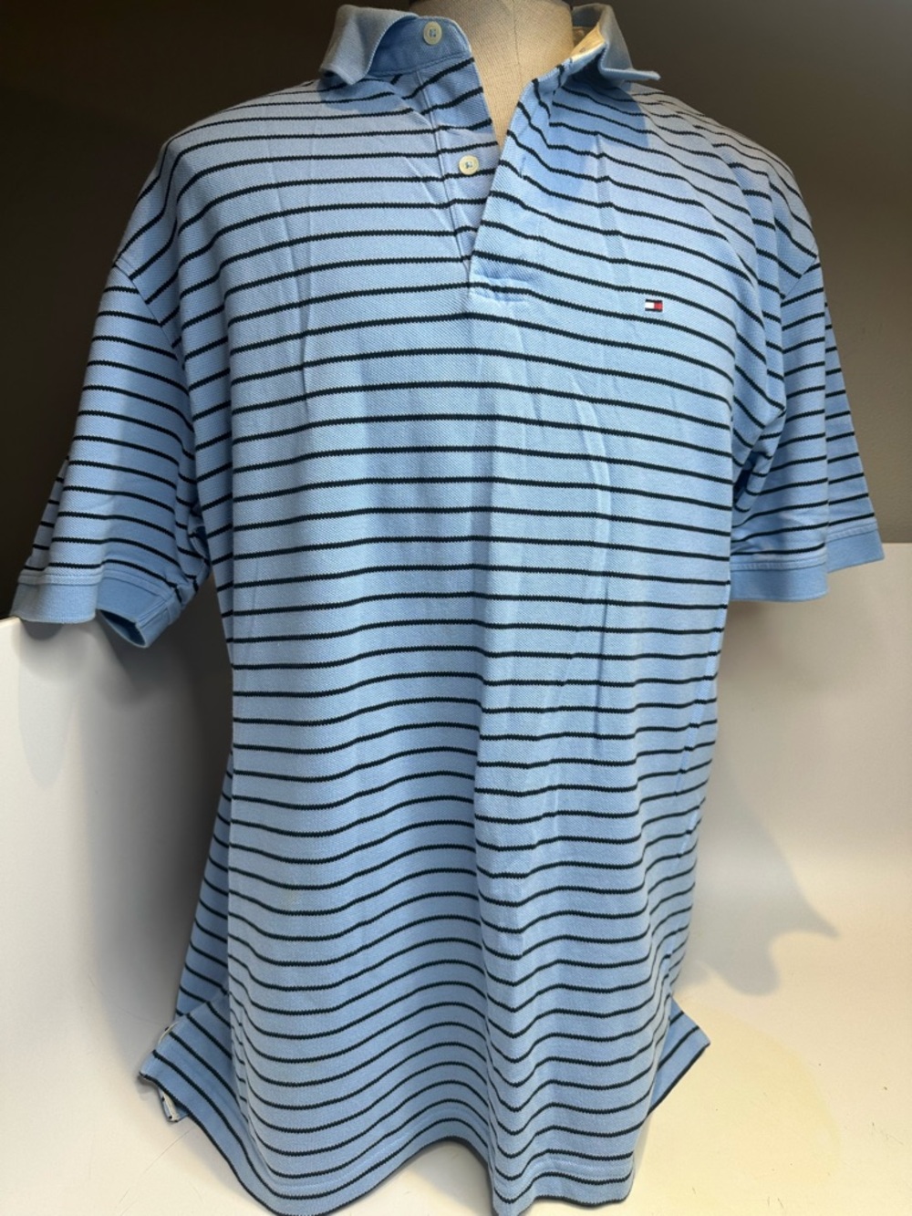 Tommy Hilfiger Classic Fit Blue & Navy Striped Cotton Polo Shirt Men's XXL